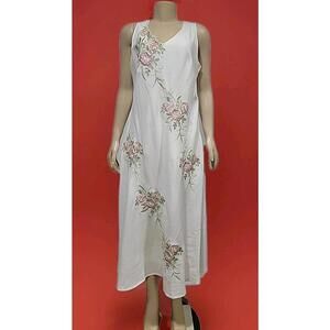 Jennifer Eden Artsy Midi Women's Sleeveless 18 Linen Blend Embroidery Dress #C